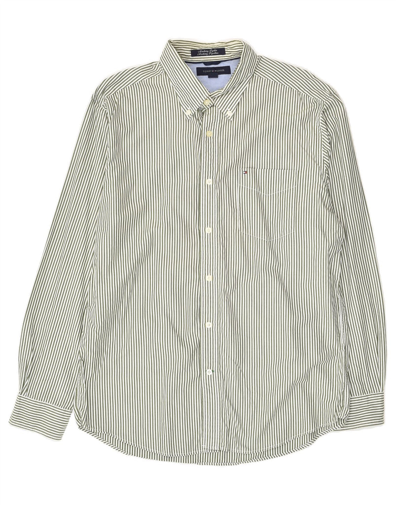 TOMMY HILFIGER Mens Shirt Large Green Pinstripe Cotton | Vintage Tommy Hilfiger | Thrift | Second-Hand Tommy Hilfiger | Used Clothing | Messina Hembry 