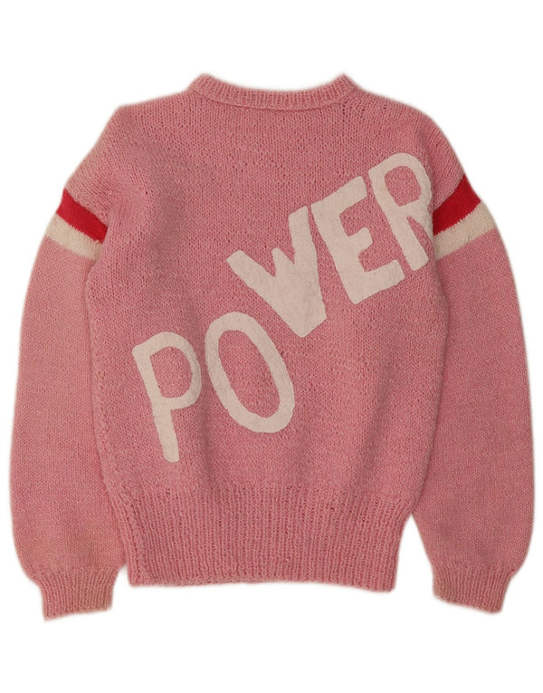Vintage Womens Graphic Crew Neck Jumper Sweater UK 14 Medium Pink