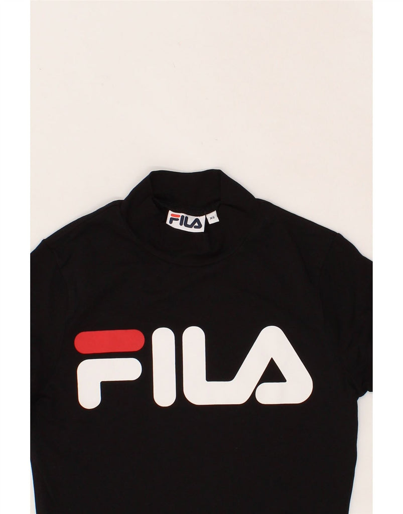 FILA Womens Crop Graphic T-Shirt Top UK 6 XS Black Cotton Vintage Fila and Second-Hand Fila from Messina Hembry 