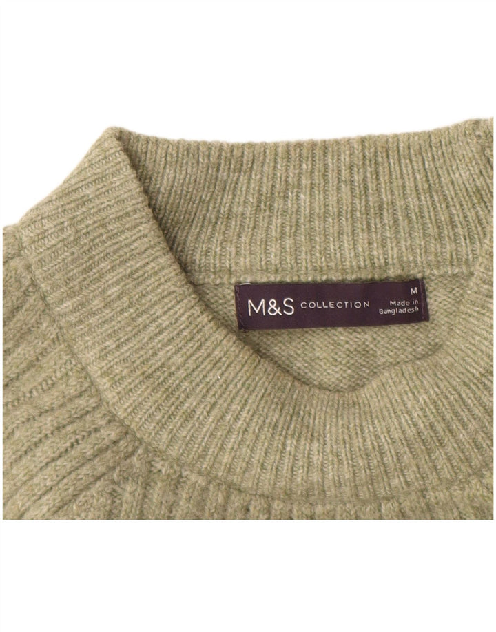 Marks & Spencer Womens Crew Neck Jumper Sweater UK 14 Medium Green Acrylic