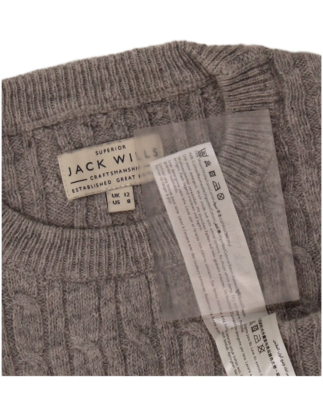 JACK WILLS Womens Crop Crew Neck Jumper Sweater UK 12 Medium Grey Wool