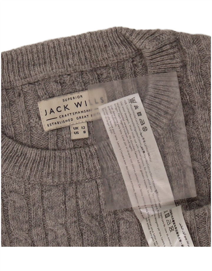 JACK WILLS Womens Crop Crew Neck Jumper Sweater UK 12 Medium Grey Wool