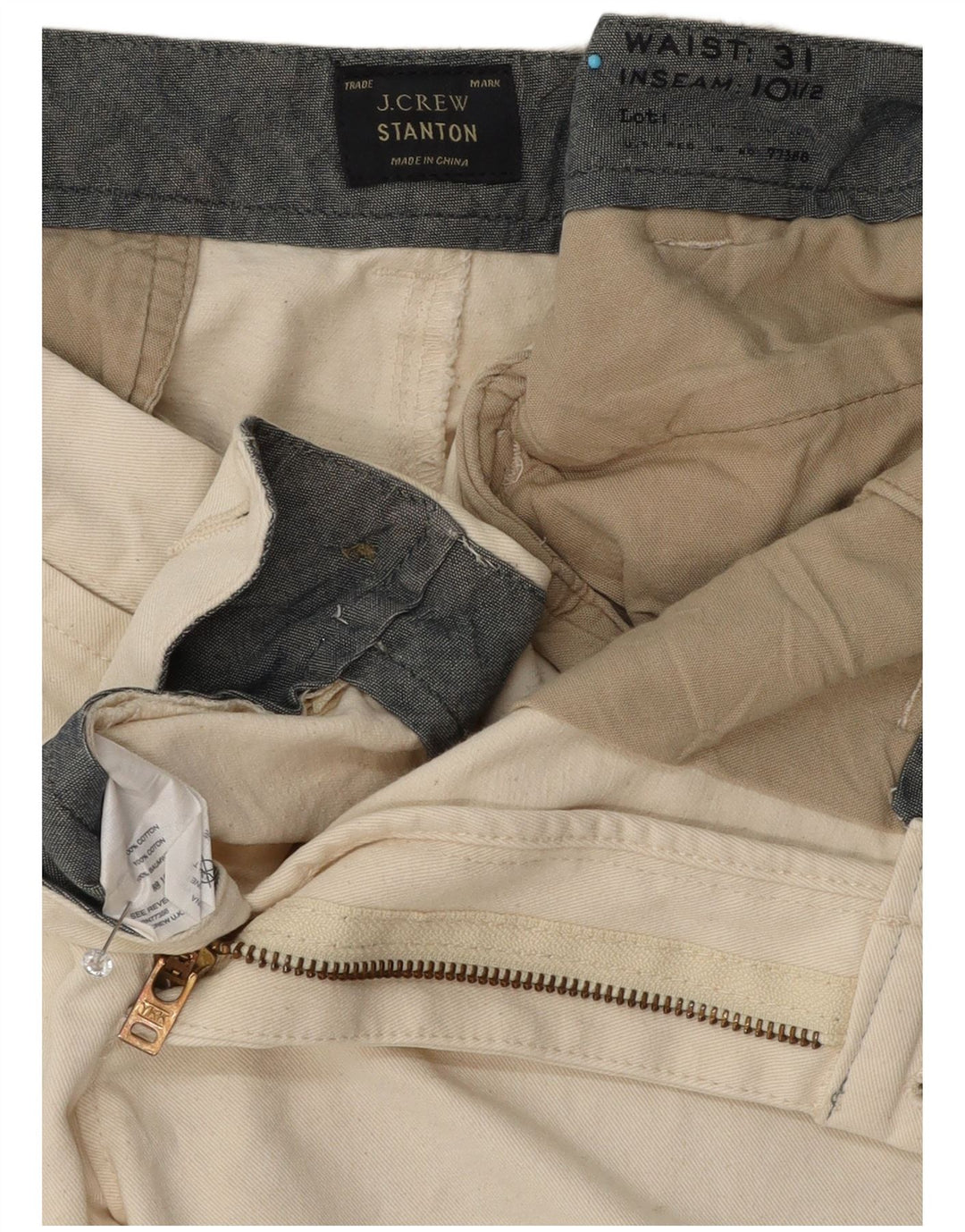 J. Crew Mens Stanton Chino Shorts W31 Medium Off White Cotton