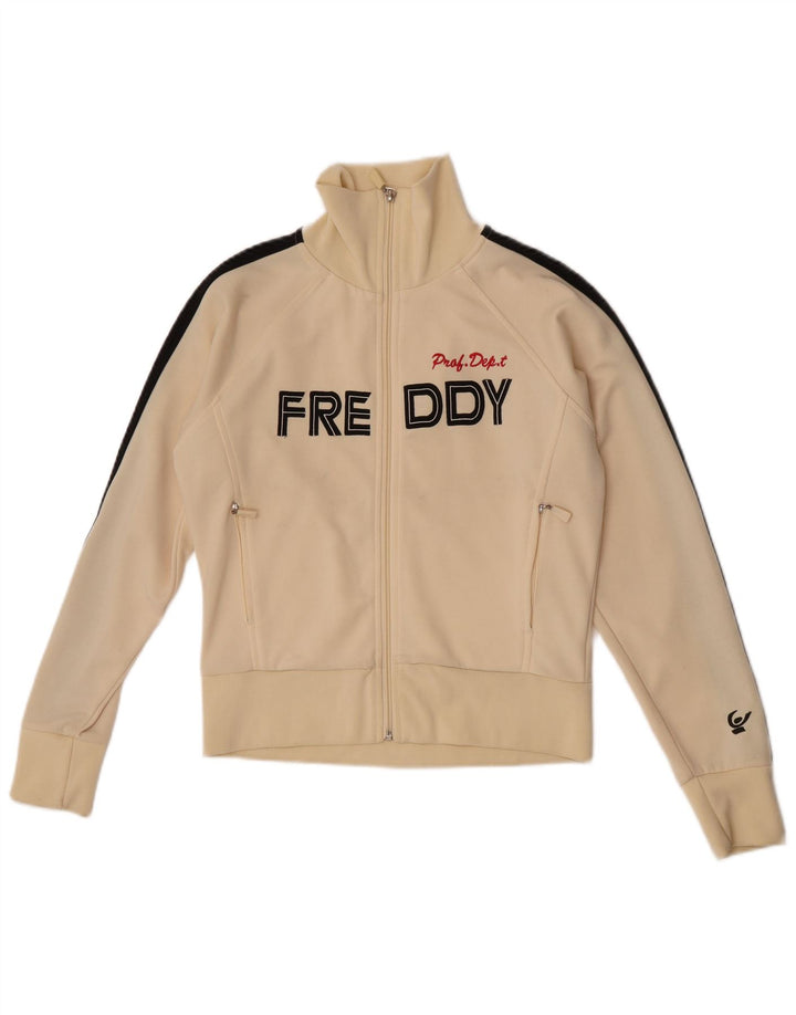 Freddy Womens Crop Graphic Tracksuit Top Jacket UK 14 Medium Beige