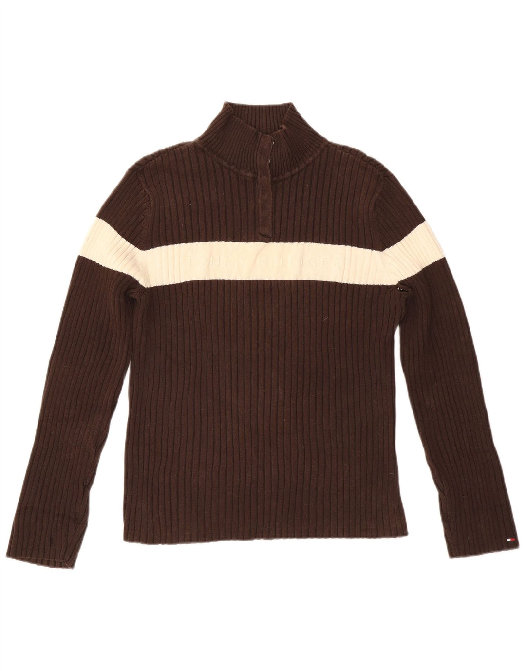 TOMMY HILFIGER Womens Button Neck Jumper Sweater UK 18 XL Brown