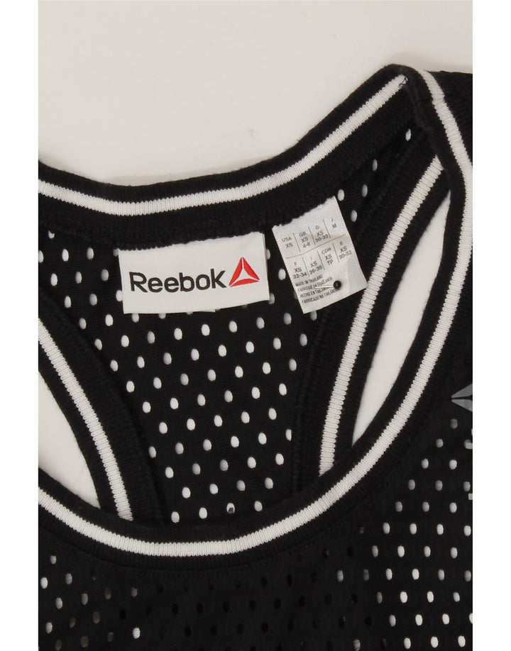 Reebok Womens See Through Graphic Vest Top UK 4/6 XS Black Polyester