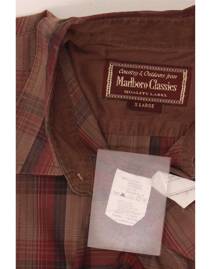 Marlboro Classics Mens Shirt XL Brown Check Cotton