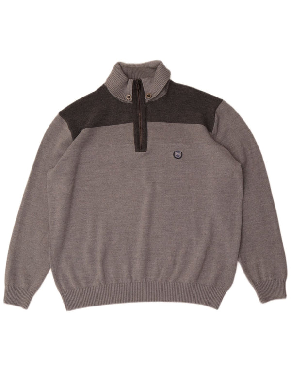 Navigare Mens Zip Neck Jumper Sweater 3XL Grey Colourblock Wool