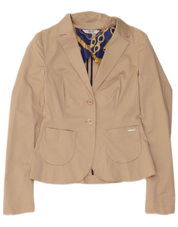 Liu Jo Womens 2 Button Blazer Jacket IT 42 Medium Beige Cotton