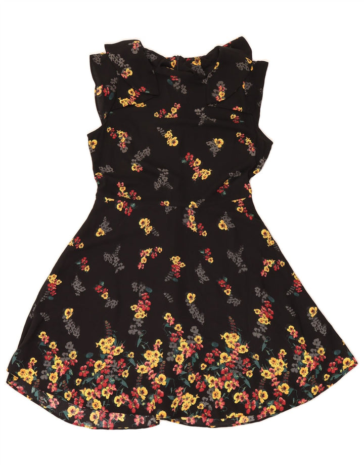 OASIS Womens Sleeveless A-Line Dress UK 12 Medium Black Floral Polyester Vintage Oasis and Second-Hand Oasis from Messina Hembry 