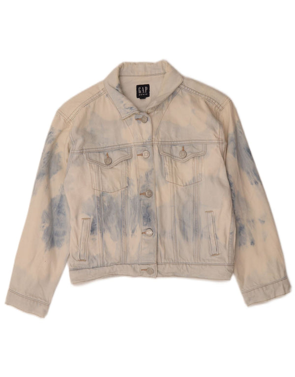 Gap Womens Crop Denim Jacket UK 6 XS Blue Tie Dye Cotton