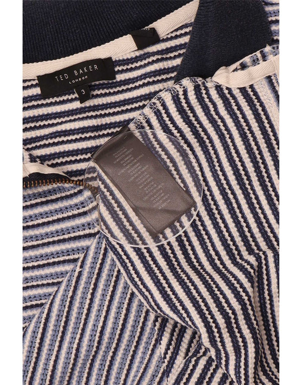 Ted Baker Mens Long Sleeve Rugby Polo Shirt Size 3 Medium Blue Striped