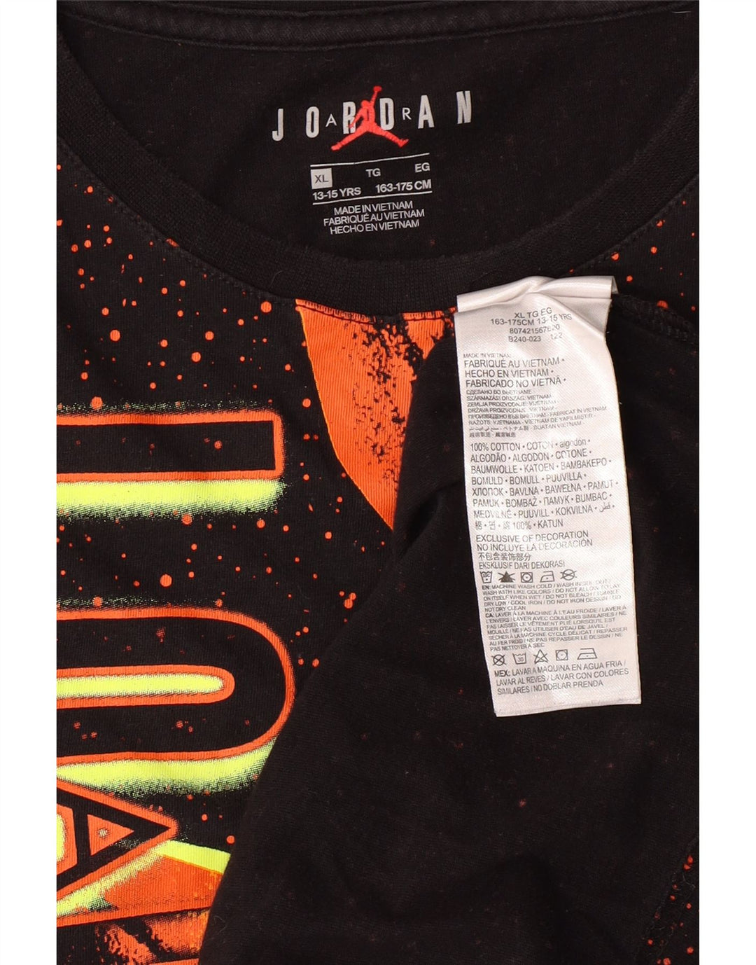 JORDAN Boys Graphic T-Shirt Top 13-14 Years XL  Black Spotted Cotton