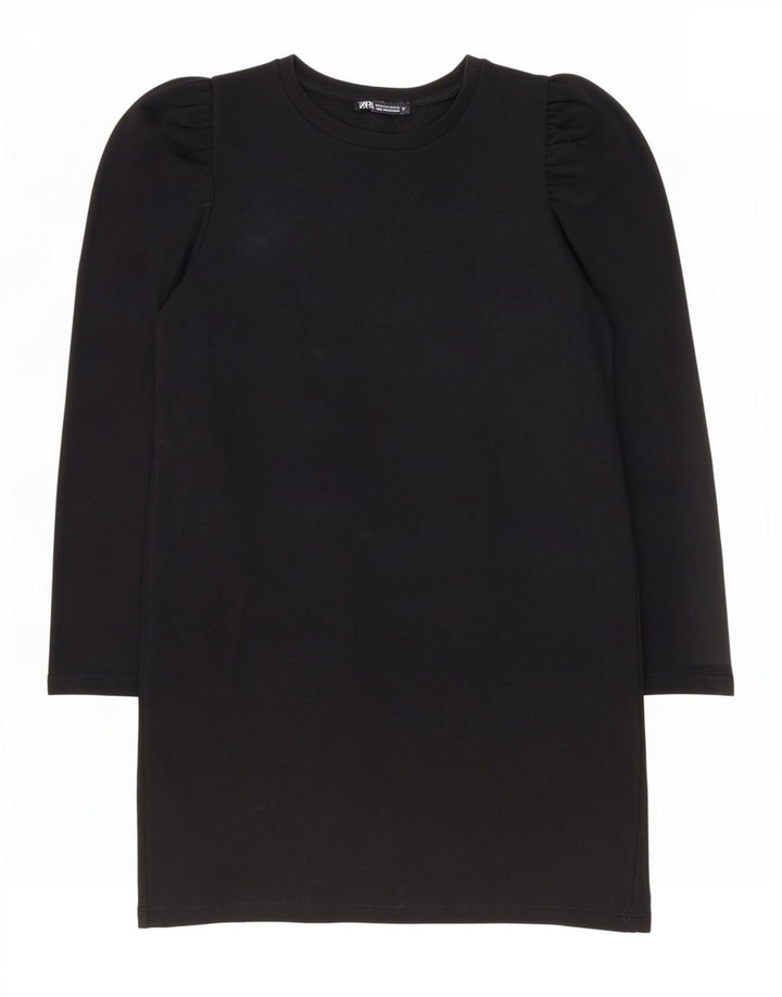 Zara Womens Long Sleeve Shift Dress UK 14 Medium Black Cotton