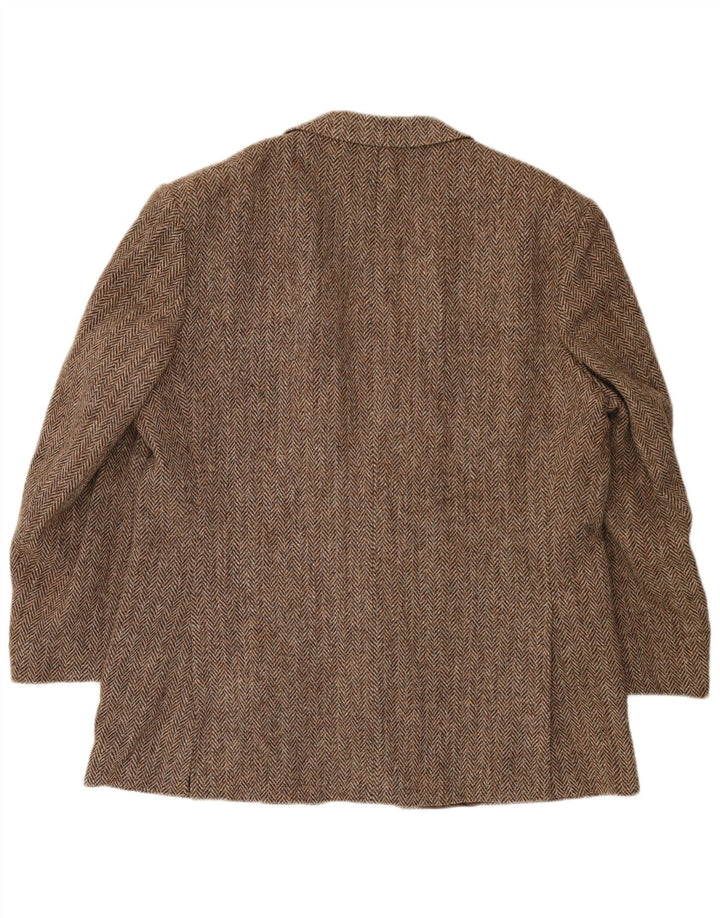 Harris Tweed Mens 2 Button Blazer Jacket UK 40 Large Brown Herringbone Wool