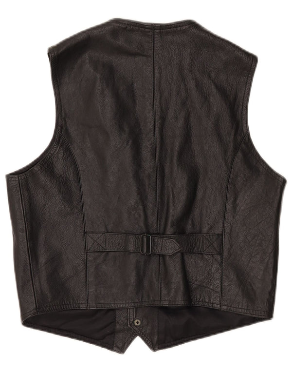 Vintage Mens Leather Waistcoat XS Black Leather