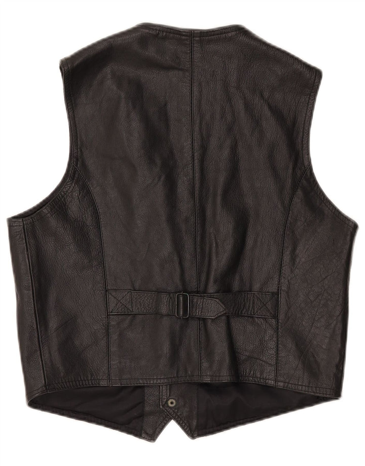 Vintage Mens Leather Waistcoat XS Black Leather