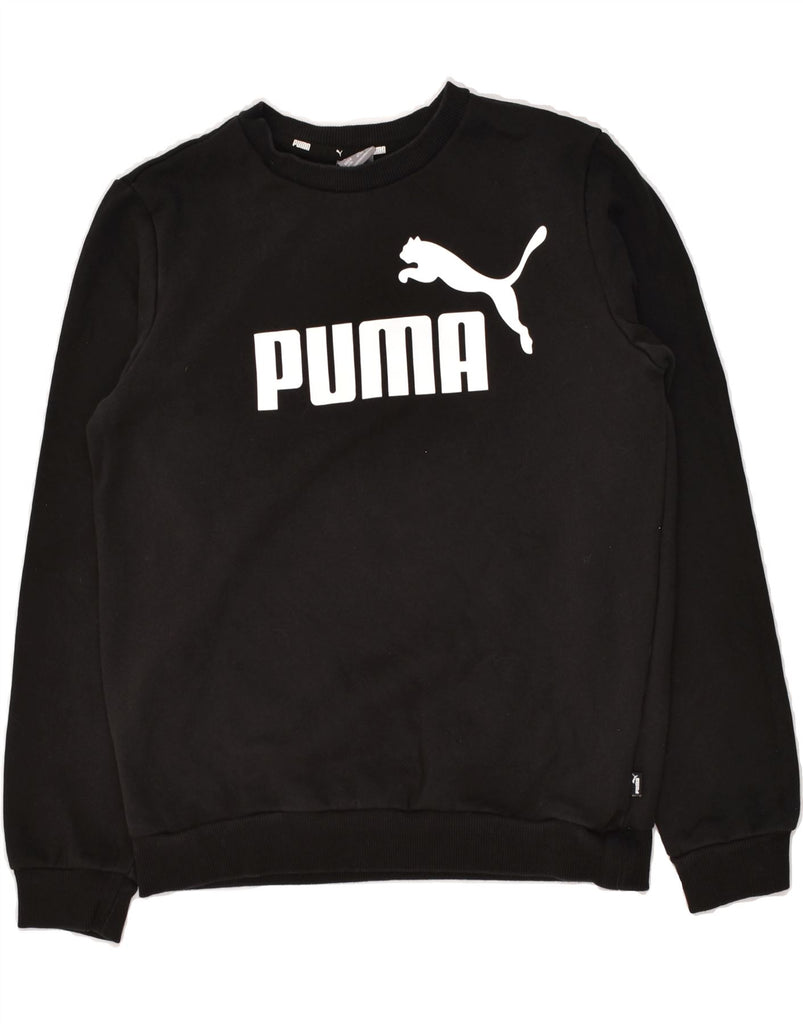 PUMA Boys Graphic Sweatshirt Jumper 13-14 Years Black Cotton | Vintage Puma | Thrift | Second-Hand Puma | Used Clothing | Messina Hembry 