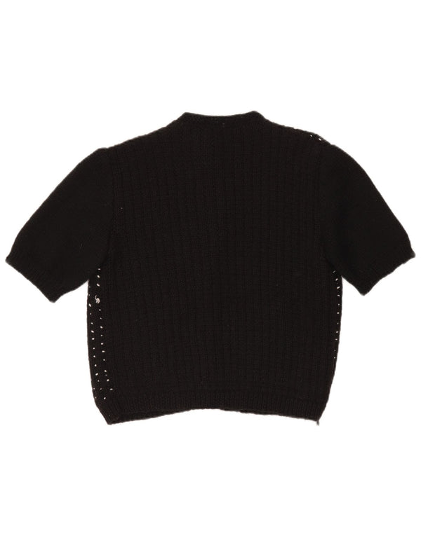 VINTAGE Womens Crop Cardigan Sweater UK 14 Large Black Spotted