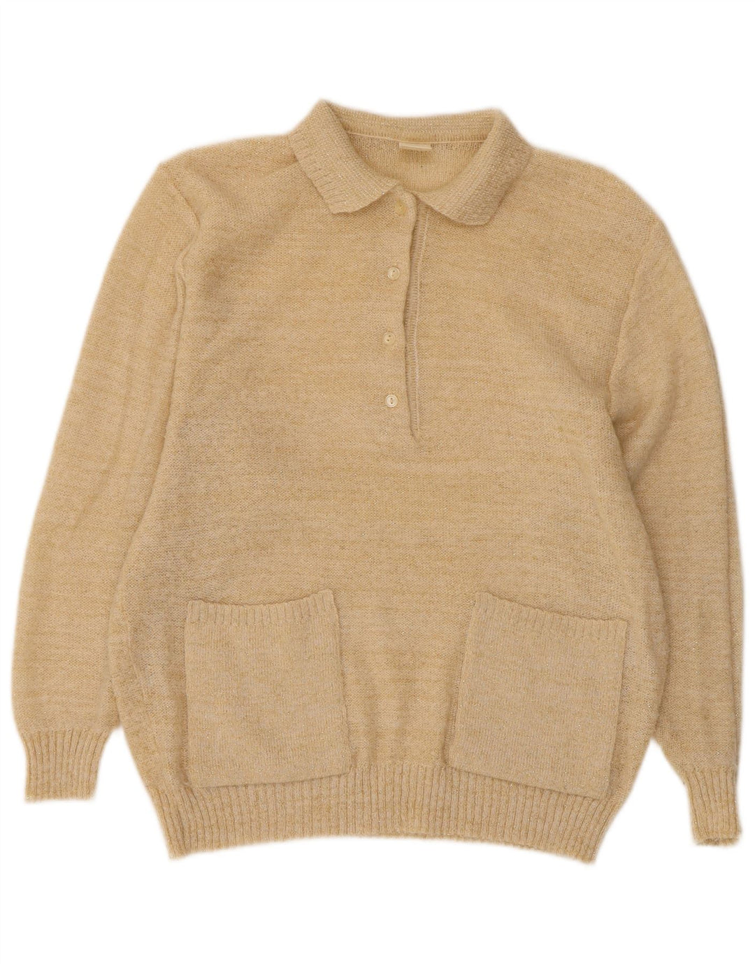 Vintage Womens Oversized Polo Neck Jumper Sweater EU 40 Medium Beige