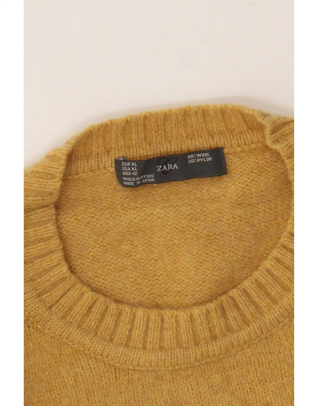Zara Mens Crew Neck Jumper Sweater XL Yellow Wool
