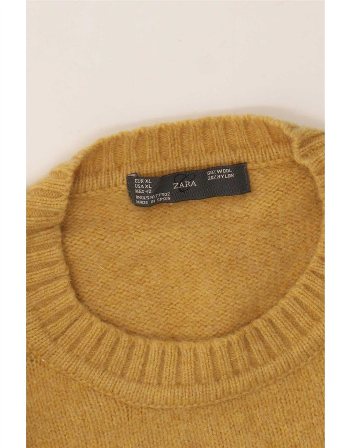 Zara Mens Crew Neck Jumper Sweater XL Yellow Wool