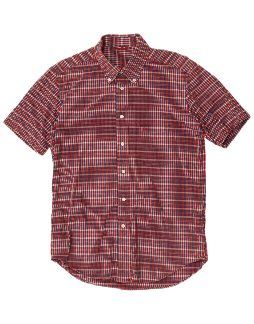 Carrera Mens Short Sleeve Shirt Medium Red Check Cotton