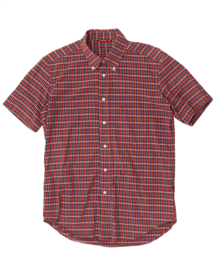 Carrera Mens Short Sleeve Shirt Medium Red Check Cotton