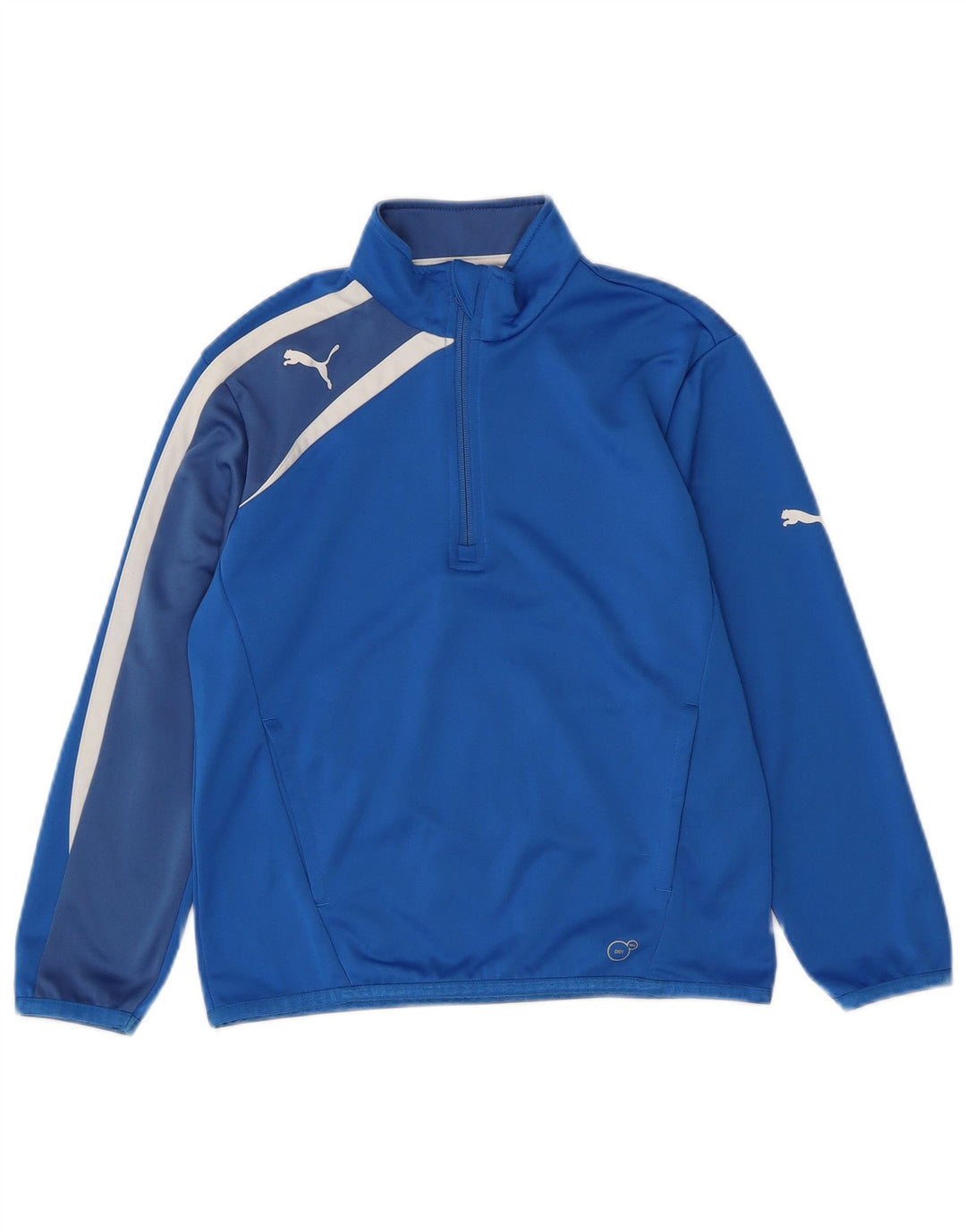 PUMA Boys Zip Neck Pullover Tracksuit Top 11-12 Years Blue Colourblock