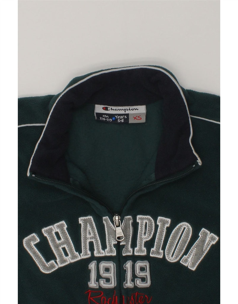 CHAMPION Boys Graphic Fleece Jacket 5-6 Years XS Green Polyester | Vintage Champion | Thrift | Second-Hand Champion | Used Clothing | Messina Hembry 