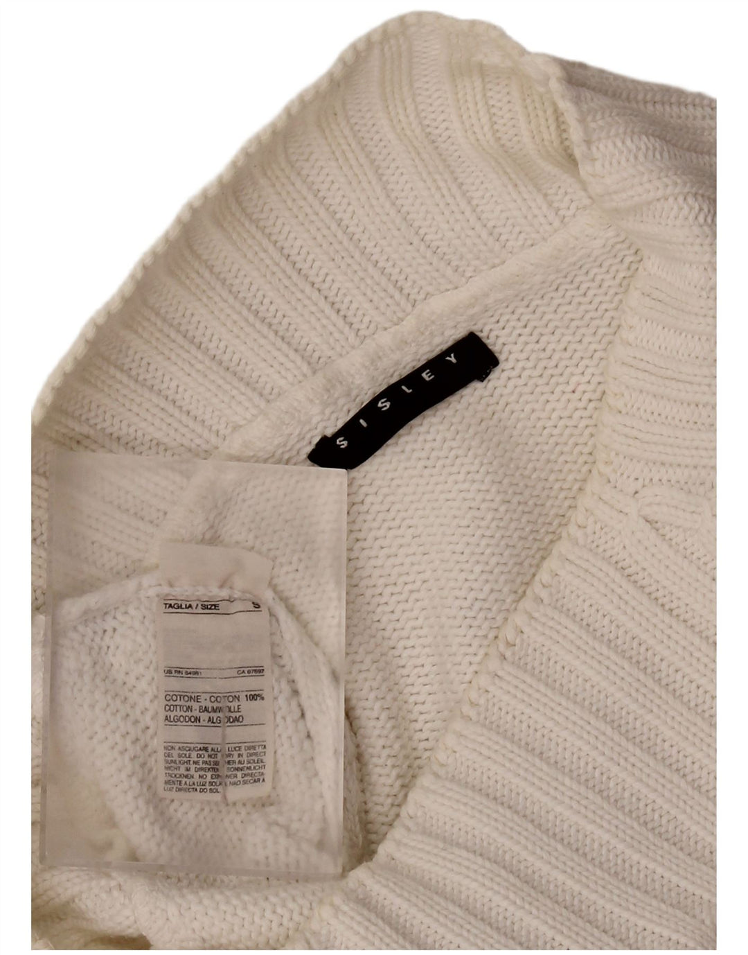 SISLEY Womens Crop Turtle Neck Jumper Sweater UK 10 Small White Cotton