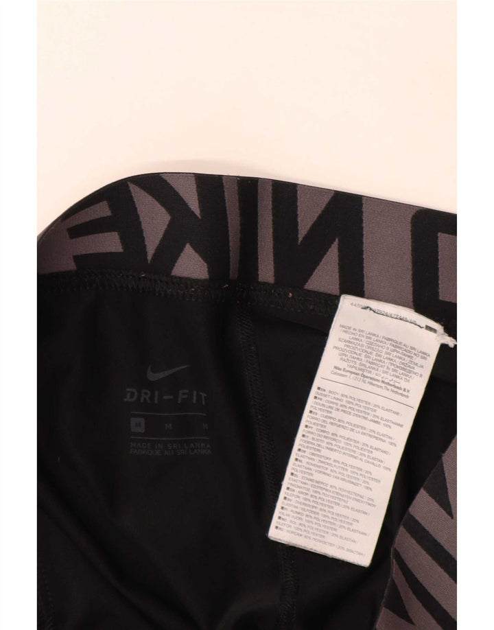 Nike Womens Dri Fit Graphic Leggings UK 14 Medium Black Polyester