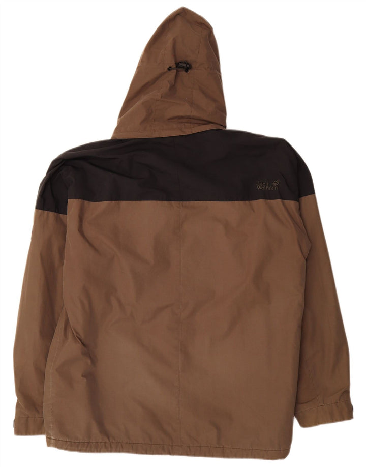 Jack Wolfskin Mens Hooded Windbreaker Jacket UK 38 Medium Brown Colourblock