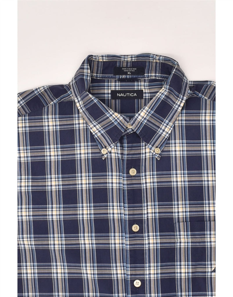 NAUTICA Mens Short Sleeve Shirt XL Navy Blue Check Cotton | Vintage Nautica | Thrift | Second-Hand Nautica | Used Clothing | Messina Hembry 