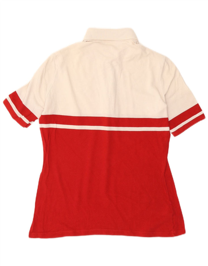 LACOSTE Womens Polo Shirt Size 42 Large Red Colourblock Cotton