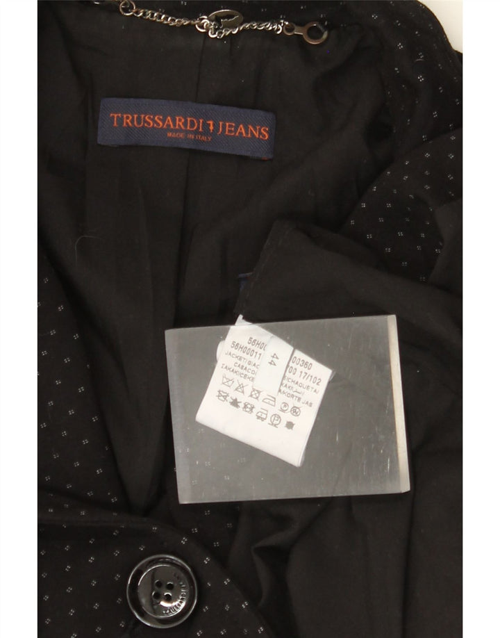 TRUSSARDI JEANS Womens 1 Button Blazer Jacket IT 44 Medium Black Spotted