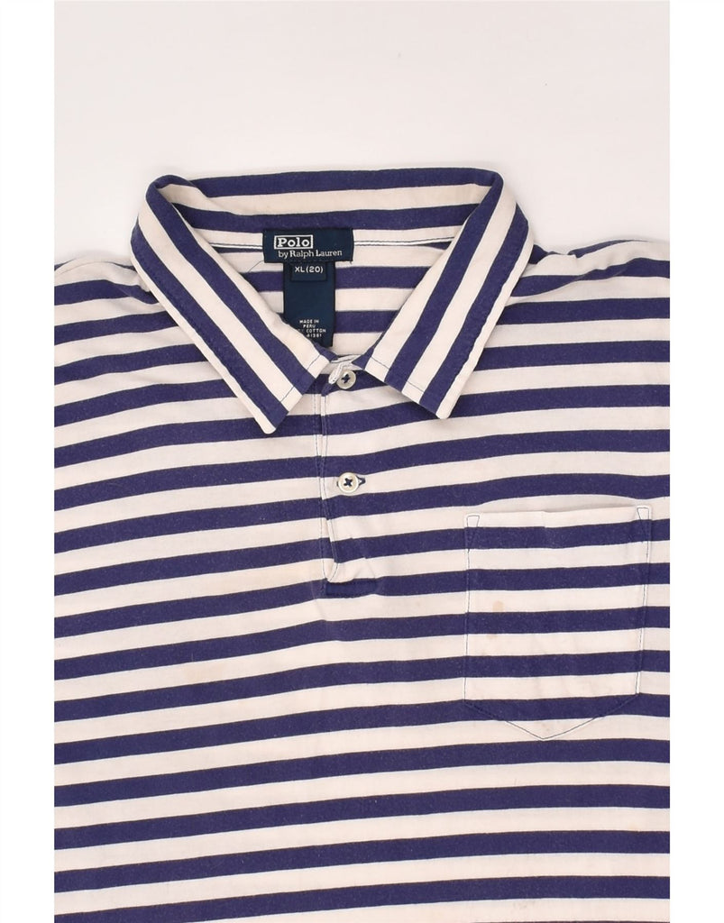 POLO RALPH LAUREN Boys Polo Shirt 15-16 Years XL Navy Blue Striped Cotton | Vintage Polo Ralph Lauren | Thrift | Second-Hand Polo Ralph Lauren | Used Clothing | Messina Hembry 