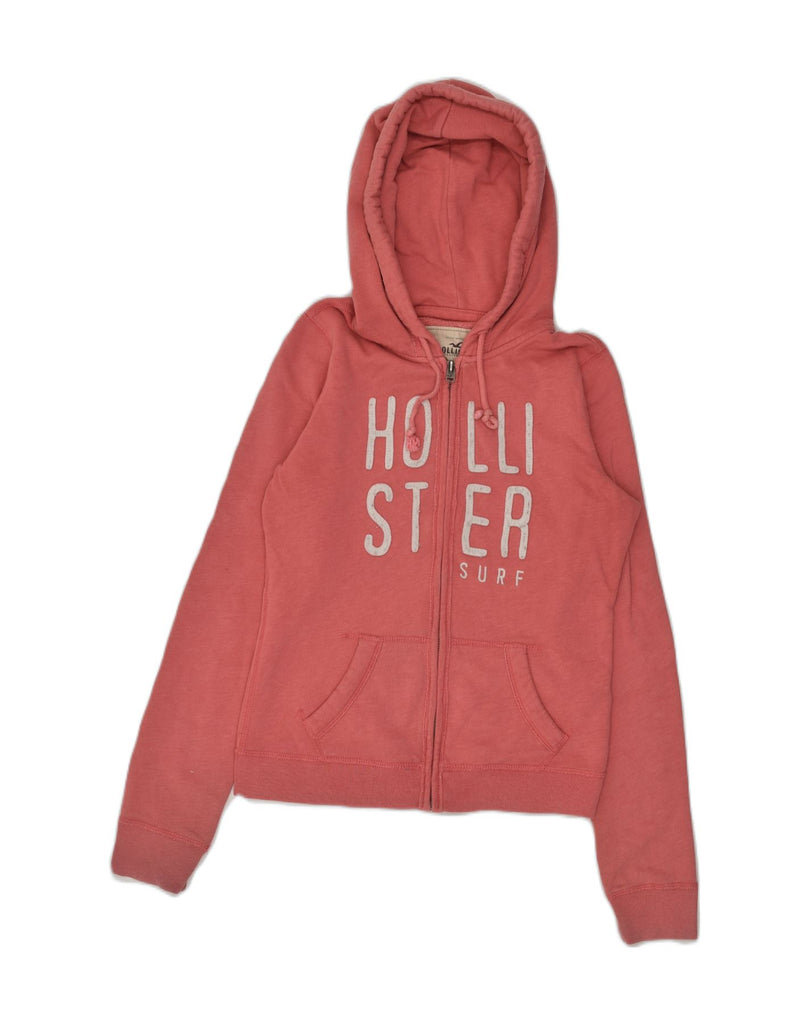 HOLLISTER Womens Graphic Zip Hoodie Sweater UK 4 XS Pink Cotton | Vintage Hollister | Thrift | Second-Hand Hollister | Used Clothing | Messina Hembry 