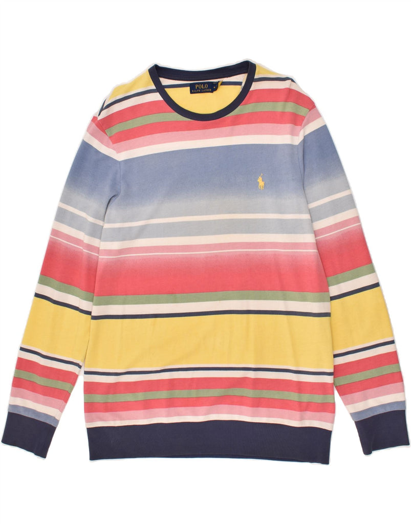 POLO RALPH LAUREN Mens Sweatshirt Jumper Medium Multicoloured Striped | Vintage Polo Ralph Lauren | Thrift | Second-Hand Polo Ralph Lauren | Used Clothing | Messina Hembry 