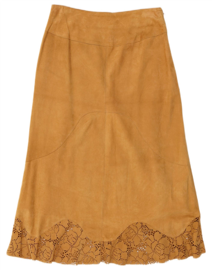 Vintage Womens Suede Skirt W26 Small Beige Floral