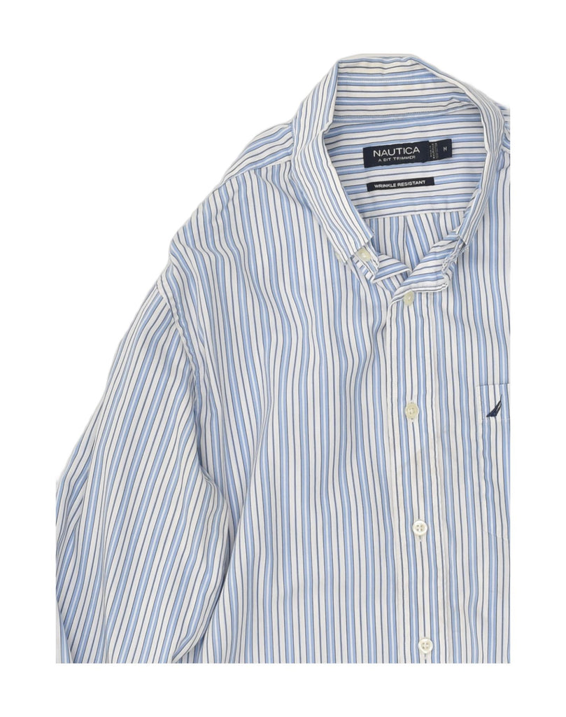 NAUTICA Mens Wrinkle Resistant Shirt Medium Blue Striped Cotton | Vintage Nautica | Thrift | Second-Hand Nautica | Used Clothing | Messina Hembry 