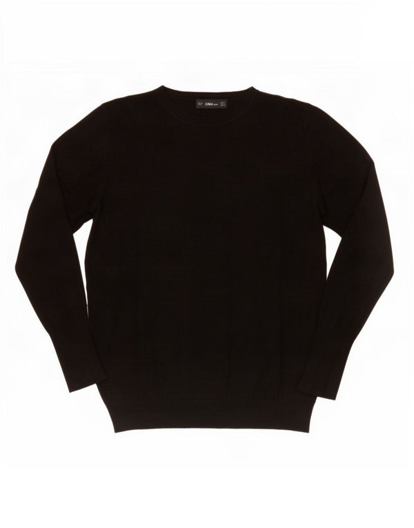 Zara Womens Crew Neck Jumper Sweater UK 12 Medium Black