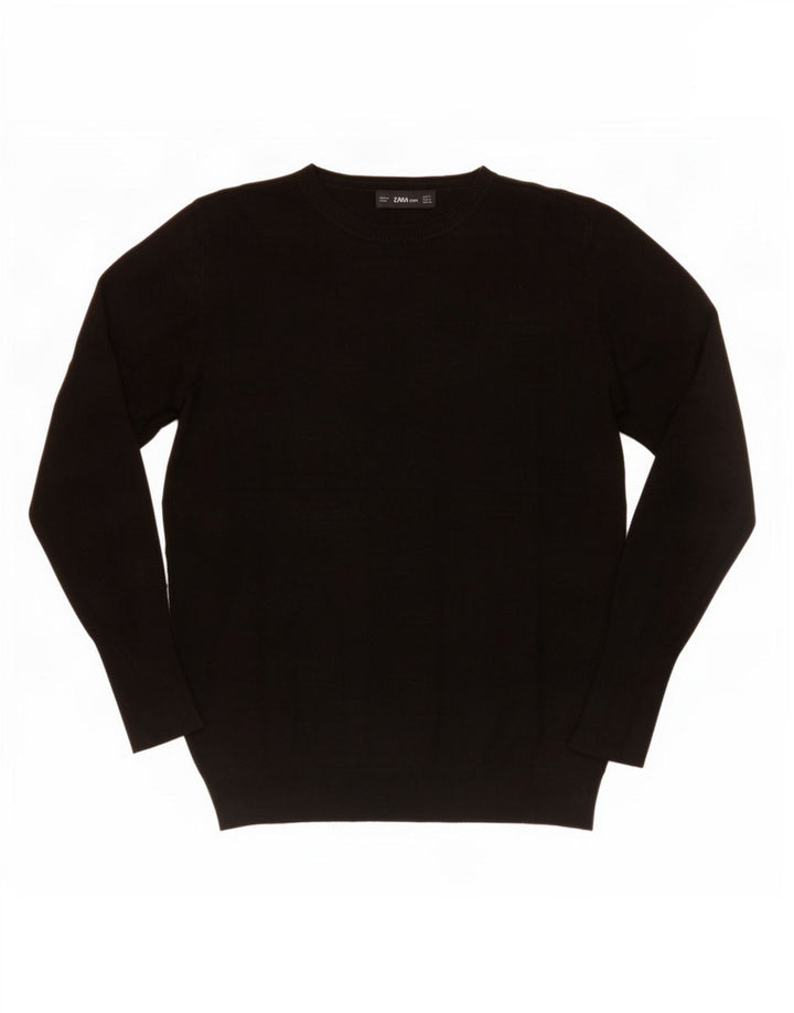 Zara Womens Crew Neck Jumper Sweater UK 12 Medium Black