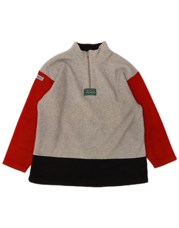 Vintage Boys Zip Neck Fleece Jumper 13-14 Years Grey Colourblock Sports