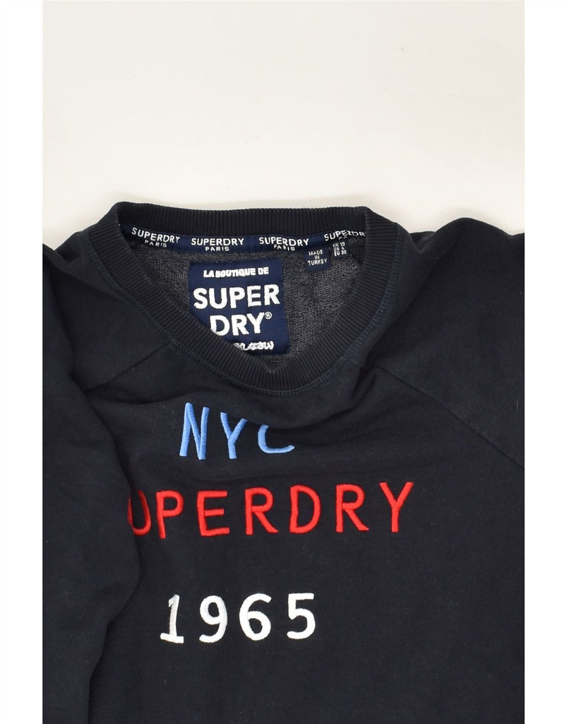 SUPERDRY Womens Graphic Sweatshirt Jumper UK 10 Small Navy Blue Cotton | Vintage Superdry | Thrift | Second-Hand Superdry | Used Clothing | Messina Hembry 