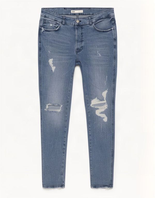Zara Mens Distressed Slim Jeans EU 44 Large W34 L29 Blue