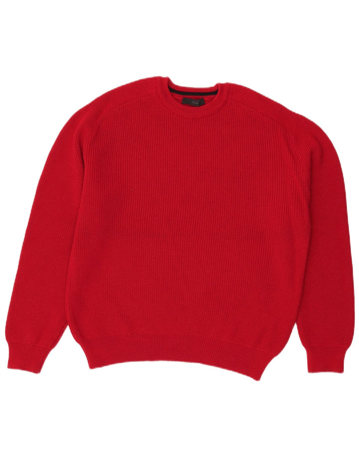 TCM Mens Crew Neck Jumper Sweater Large Red Wool