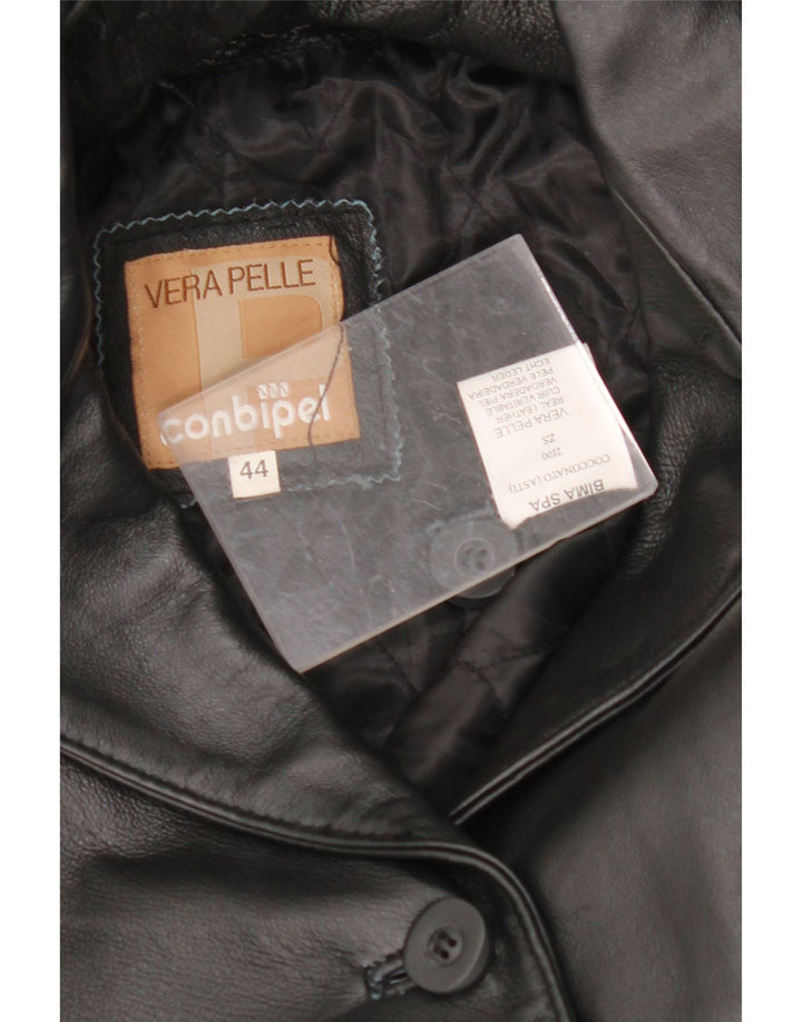CONBIPEL Womens Leather Coat IT 44 Medium Black Leather