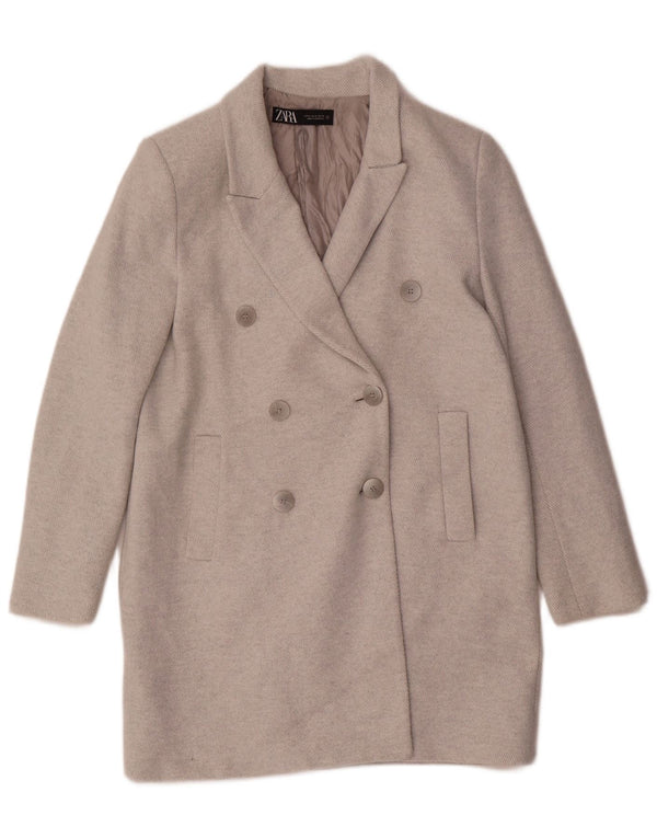 Zara Womens Double Breasted Coat UK 14 Medium Grey Polyester