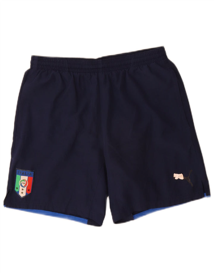 Puma Mens Italia Graphic Sport Shorts Small  Navy Blue Polyester